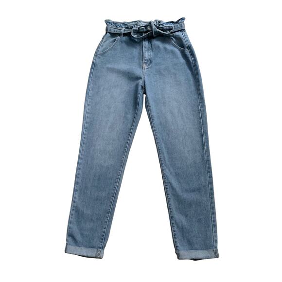SHEIN Pants - Shein Paperbag Waist Jeans Womens M Blue Belted High Rise Tapered 28.5" Inseam